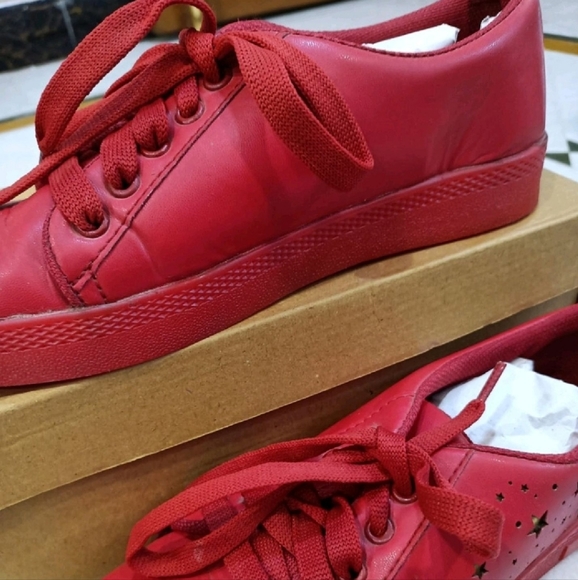 Women's Sneaker Casual Shoes Stars Laser Cut (Red) UK 5 - Picture 4 of 6